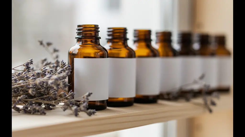 Flacons d'élixirs floraux de Bach sur étagère en bois naturel