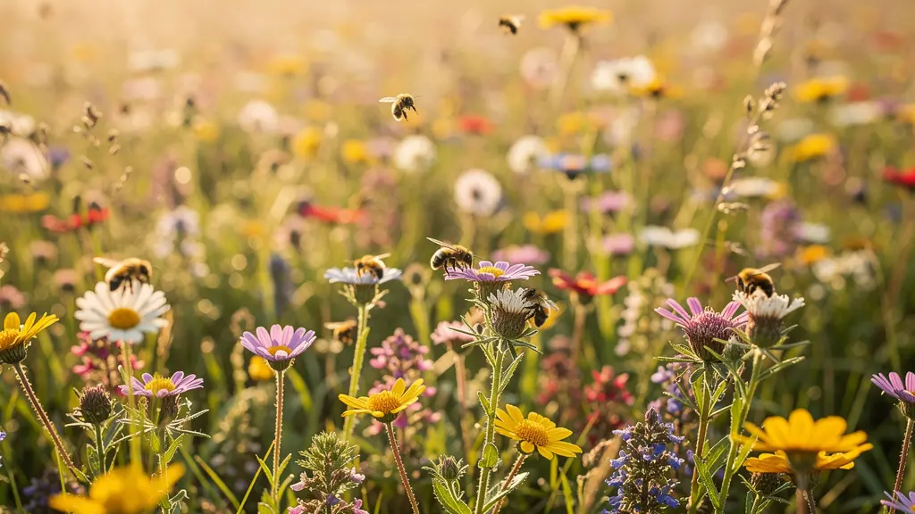 Fleurs sauvages variées en pleine floraison illustrant les élixirs floraux de Bach